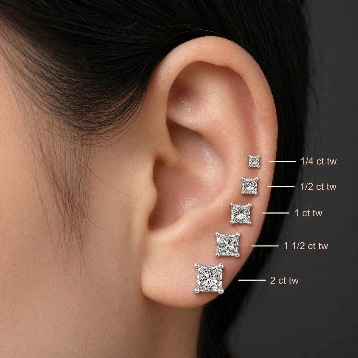 스퀘어 랩 다이아몬드 이어링 — 2.8ct